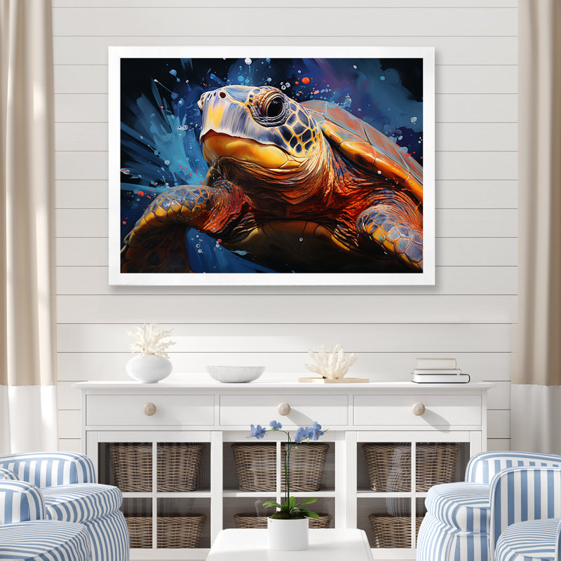 Représentation d'un voyage aquatique de tortues I sur toile, Cadre simple blanc, H 24 po x l 32 po x P 1 po