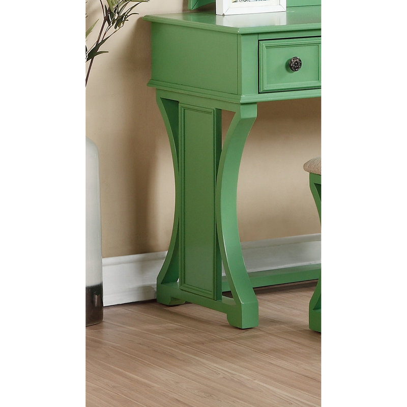 Modern Bedroom Furniture Vanity , Apple , Cushioned Stool, Veneer Color, Rustic Style, Pine Wood,, Antique Green