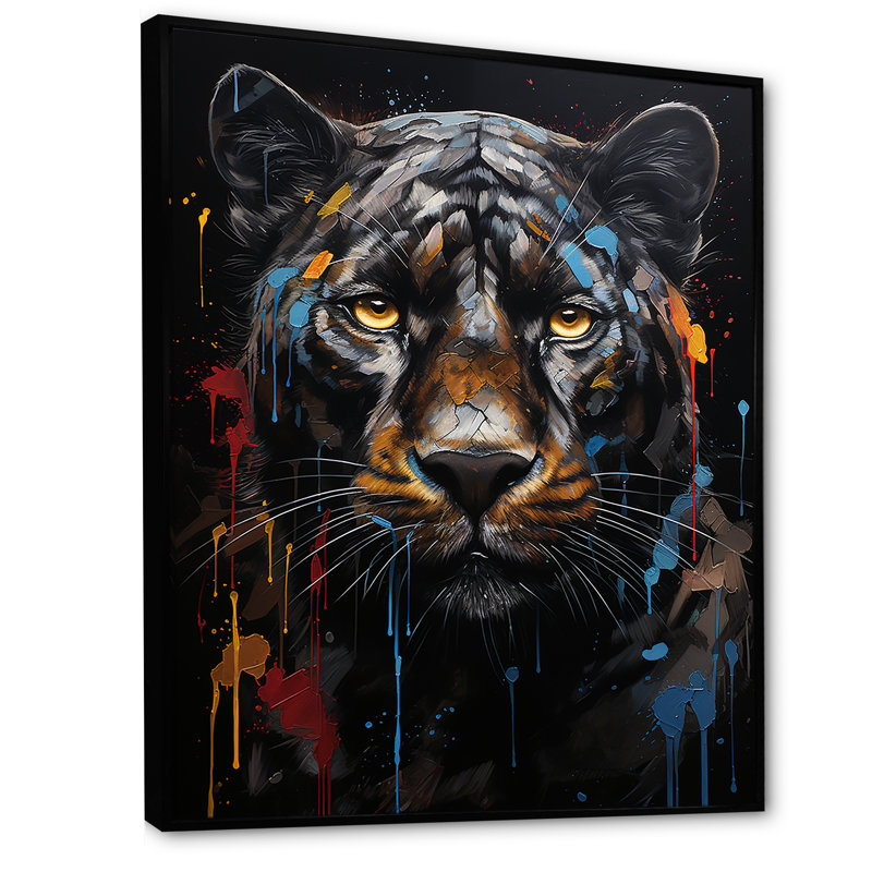 Graffiti Urban Panther Presence I, Cadre flottant noir, H 40 po x l 30 po x P 1,5 po