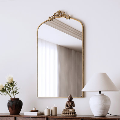 Ornate Metal Framed Living Room Mirror 43x24 Inch, Vintage Style, Antique Bronze, 42.2x24.45 Inch Bedroom Mirror, Frame, Brown + Versatile For Home Decor