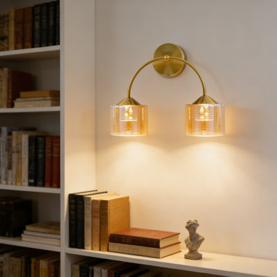 Applique murale en or brossé avec verre fumé, luminaire à 2 lumières DEL, température réglable de 3 couleurs, pour la salle de bain, le couloir et le salon