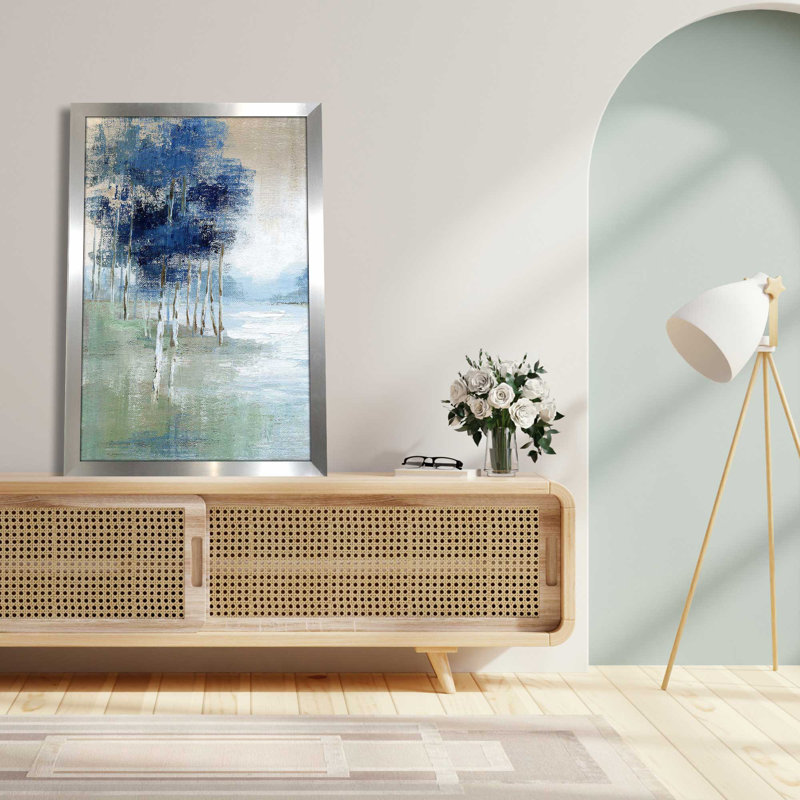 Birch River - Peinture, L 27,5 po x H 39,5 po, Encadrement argenté