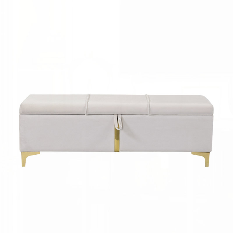 Elegant Upholstered Storage Ottoman,Storage Bench with Metal Legs for Bedroom,Living Room,Fully Assembled Except Legs,Beige