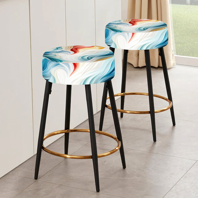 Ensemble de 2 tabourets de bar en marbre blanc et bleu