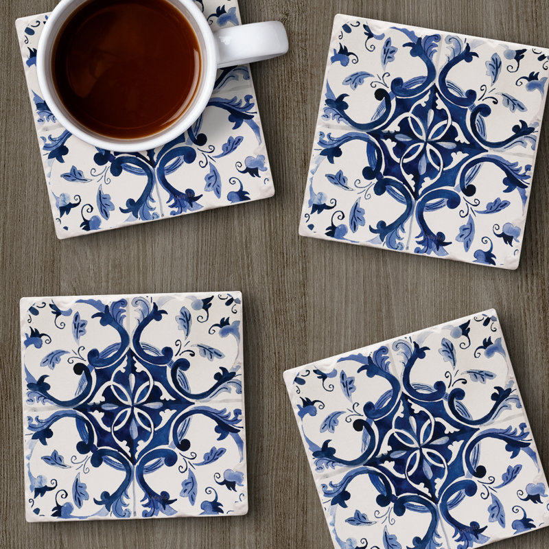 Ensemble de 4 sous-verres en pierre bleue et blanche