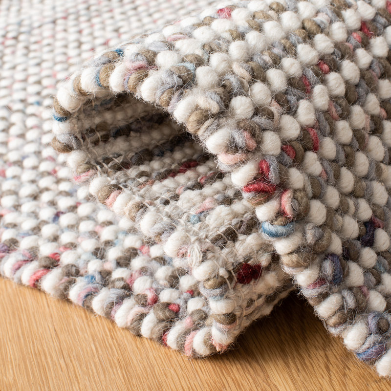 Handmade Ivory and Gray Wool Rectangular Area Rug