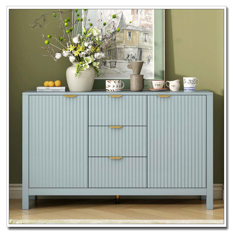 Buffet Wave-Design avec tablettes réglables, tiroirs et portes à fermeture en douceur, Cyan