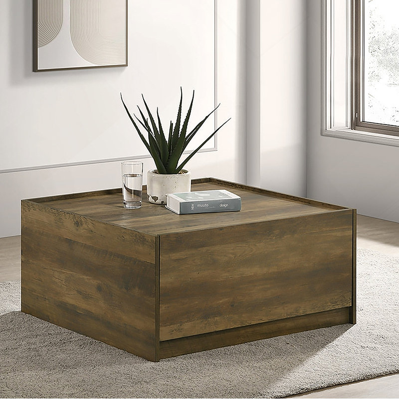 Table basse carrée 31,5 "à finition chêne avec 2 tiroirs