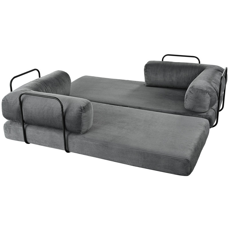 Boneless 116'' L-Shaped Modular Corduroy Sofa Bed, Convertible Sleeper Compression Sofa for Living Rooms, Gray Corduroy