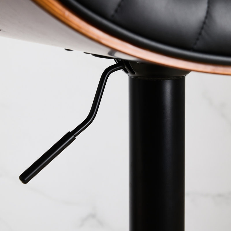Tabouret pivotant à 360 ° de hauteur réglable en noyer, cuir noir, de 2 pour bar de salle à manger / îlot de cuisine pivotant, hauteur, îlot de cuisine / café