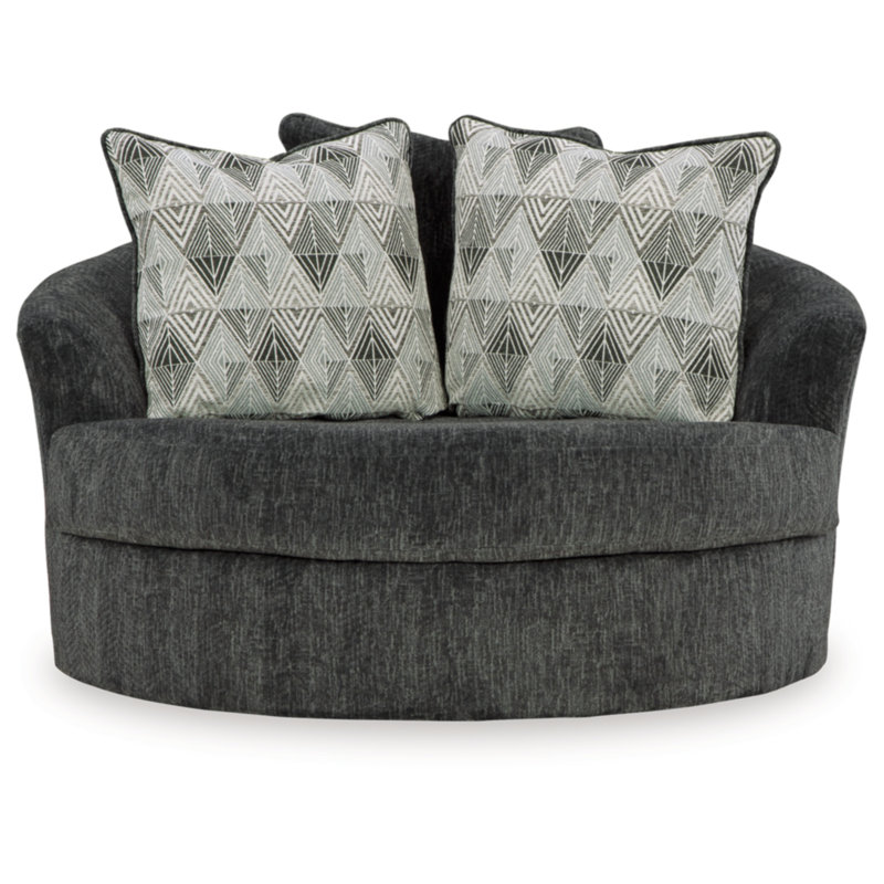 Black Leather Swivel Accent Chair with Metal Base