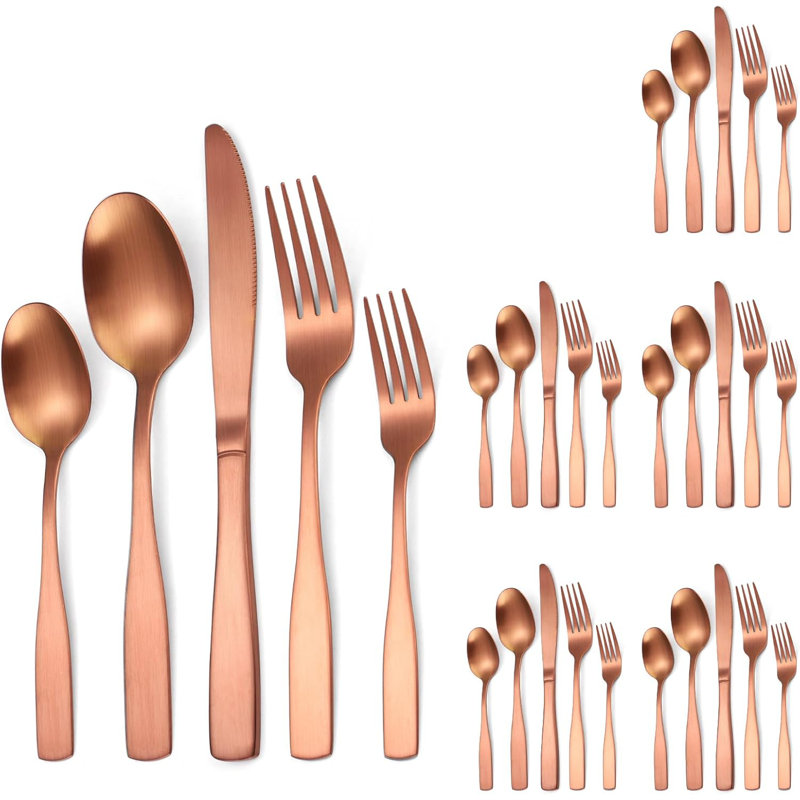 Modern Matte Stainless Steel Flatware Set For 6 With Rose Gold Finish, Square Handle Design, Durable Cutlery For Home And Restaurant Use
