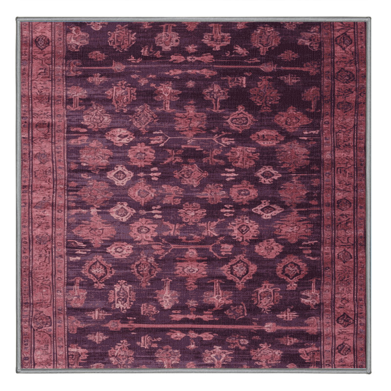 Machine Washable Overdyed Brown Area Rug, Square 5'