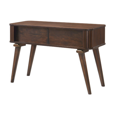 Manny Sofa Console Table, 2 Tambour Doors, Walnut Brown 48 Inch