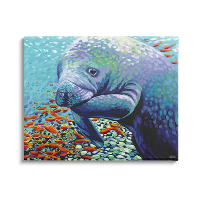 «Underwater Manatee Impressionist» par Carolee Vitaletti - peinture sur toile tendue