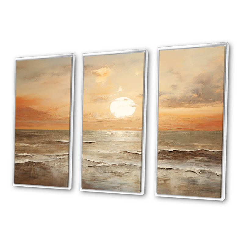 Pless - Coastal Sunset Canvas Art Set, White Floater Framed, 32" H x 48" W x 1" D