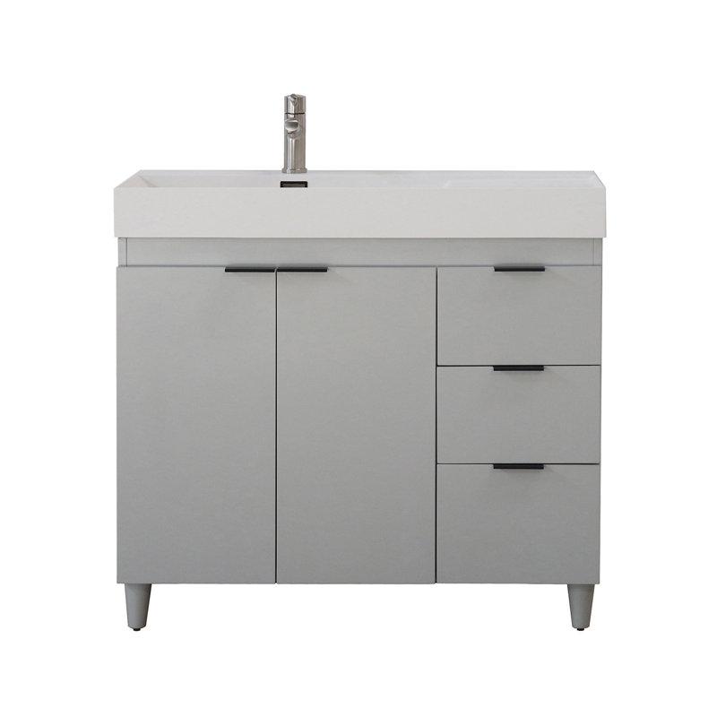 Meuble-lavabo simple 39,37 po avec comptoir en granite, Blanc, Gris français