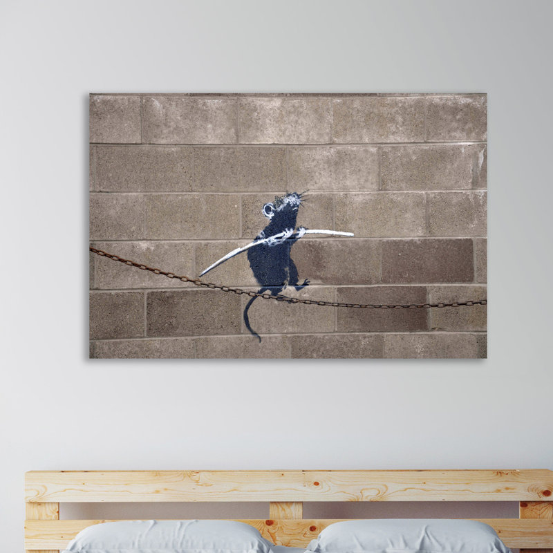 «Rat On A High Wire» par Banksy, reproduction d'art graphique sur toile, H 32 po x l 48 po x P 1,5 po