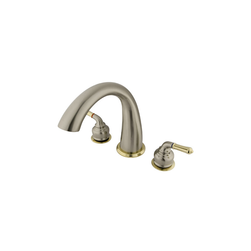 St. Charles Double Handle Deck Mounted Roman Tub Faucet, Brushed Nickel / Polished Brass