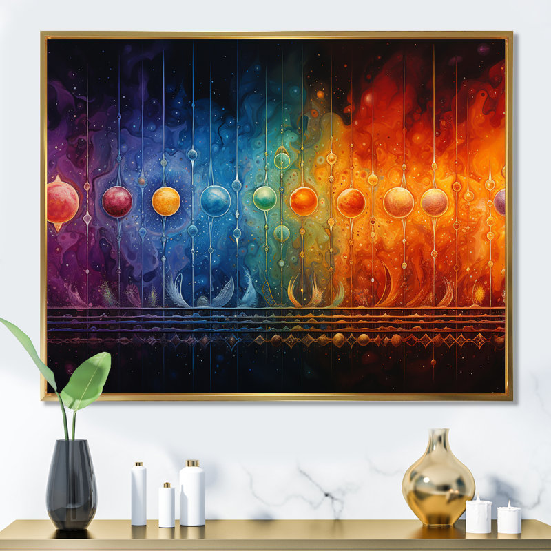 «Hindu Chakras Radiant Rainbow I», reproduction sur toile, H 12 po x l 20 po x P 1 po, Cadre flottant doré
