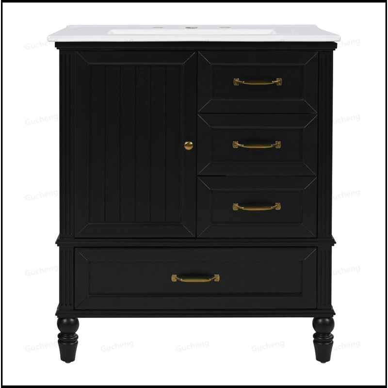 Armoire de meuble-lavabo 30 po avec lavabo, Noir