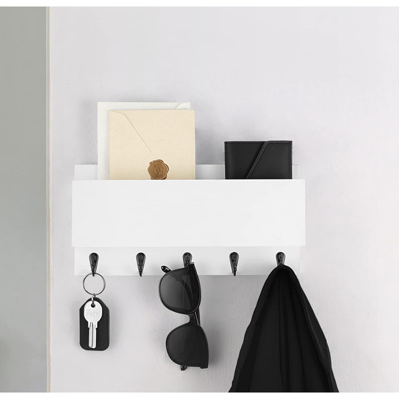 Mail And Key Holder For Wall, Decorative Entryway Organizer Shelf, White