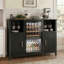 Armoire-bar 53,15 po à cannelures noires avec mini-réfrigérateur, support à vin amovible et tablettes réglables-333267250