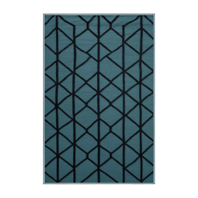 Machine Washable Trellis Blue Area Rug