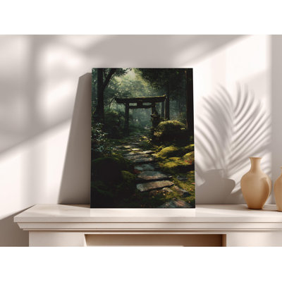 Japanese Torii Gate Canvas Art, Zen Forest Path Wall Decor, Mossy Woods Print, Spiritual Sacred Grove for Meditation Room, Nature Lover Gift