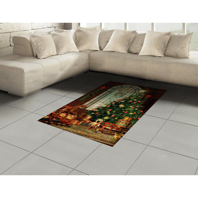 Tapis décoratif à fibres longues haute densité en polyester et coton style Noël, Rectangle— 4 pi x 5 pi 8 po