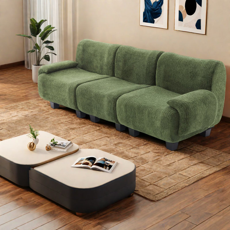 Canapés compacts modernes, chenille 3 places avec accoudoirs courbés pour la maison