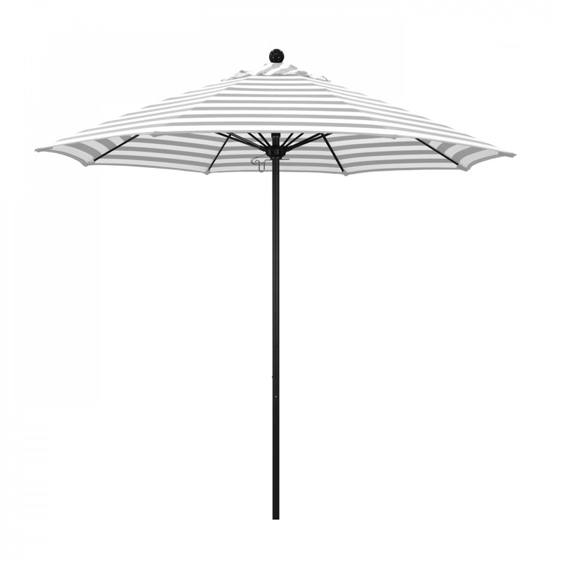 Parasol de marché 9 pi Simpson, Rayure Cabana grise / blanche