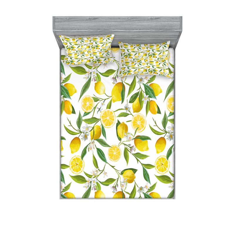 Ensemble de draps et taies décoratives de cuisine Ambesonne, vert fougère, jaune, blanc