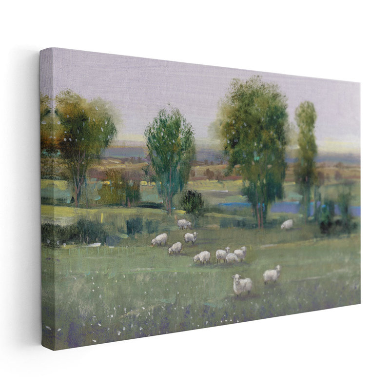 «Field of Sheep I», reproduction d'art sur toile, H 32 po x l 48 po
