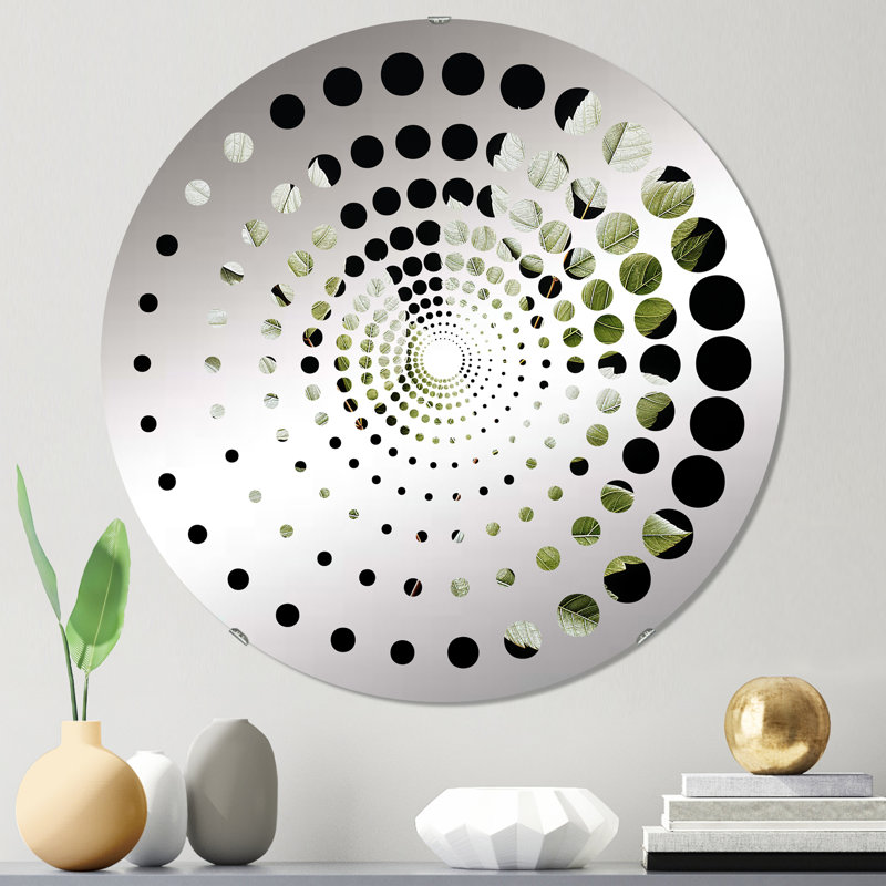 Miroir décoratif à pois spiralés noir et vert - MIR114702 - Ovale, 23,6 po x 23,6 po