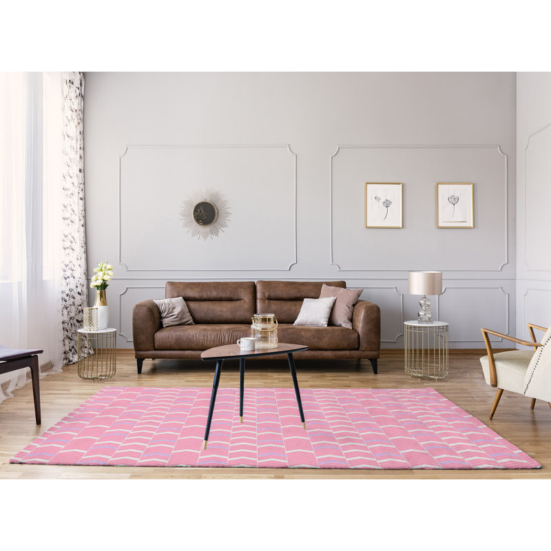 Tapis rose/bleu à chevrons lineed, Rectangle 9 pi x 12 pi