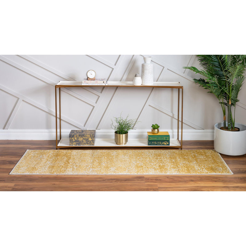 Tapis jaune moutarde Rizo Pat, Tapis de couloir 2 pi x 13 pi 1 po