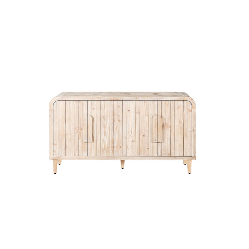 Buffet courbé 59 po avec poignées en bois énormes, tablettes réglables pour la cuisine, la salle à manger, grain vertical délavé au bois naturel, repas massif