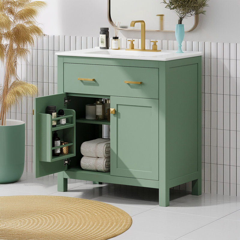 Armoire de salle de bain autoportante, Vert