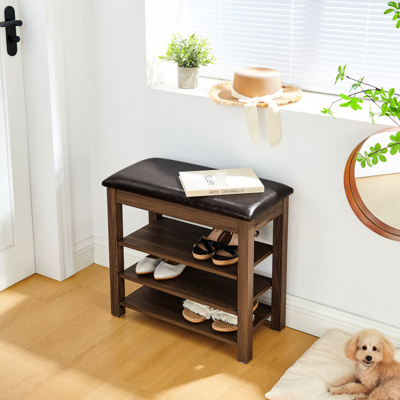 Petit banc à langer avec tablettes, Brun