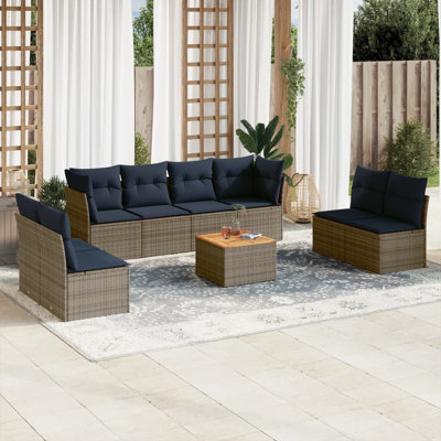  Ensemble de canapé de patio 9 pièces avec coussins en rotin de polyester gris