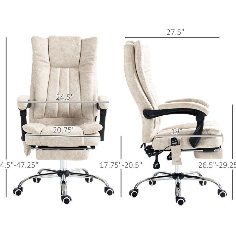 Fauteuil de bureau blanc crème avec massage en 6 points, repose-pieds réglable en hauteur, repose-pieds, crème
