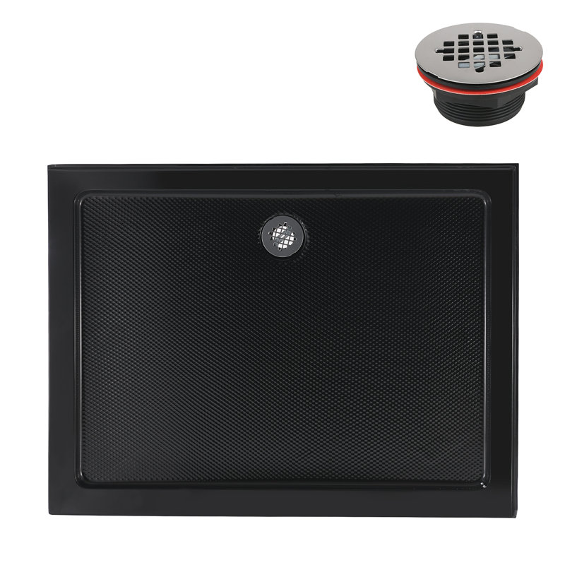 Streamline 42 in. x 36 in. Corner Acrylic Shower Base in Glossy Black with Left Drain, Drain Included, Left