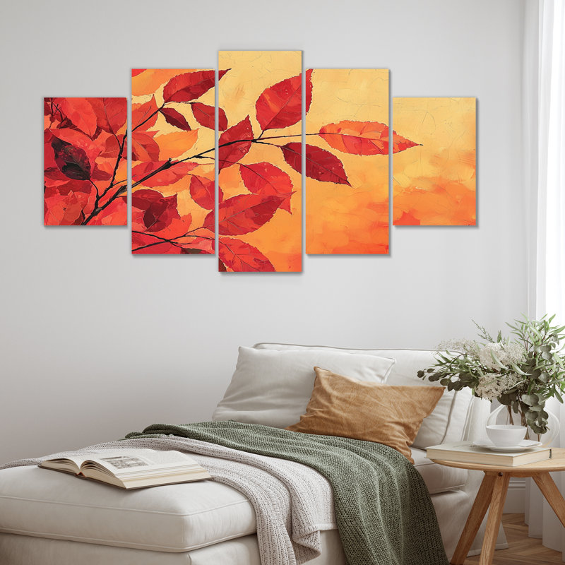 Automne coucher de soleil feuille d'érable II - coucher de soleil - ensemble de décorations murales traditionnelles diamant
