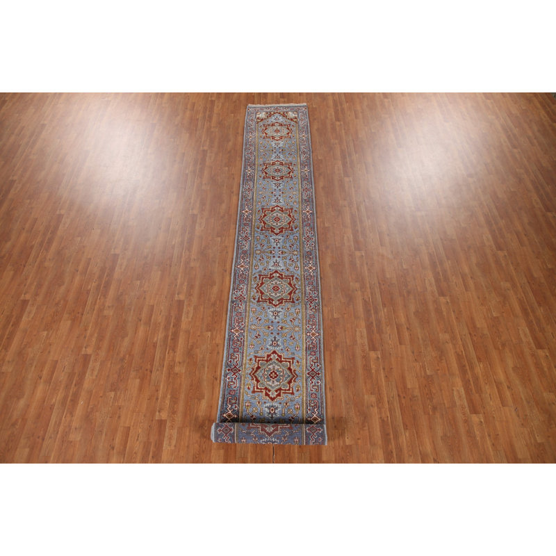 Tapis de couloir indien bleu 3x16