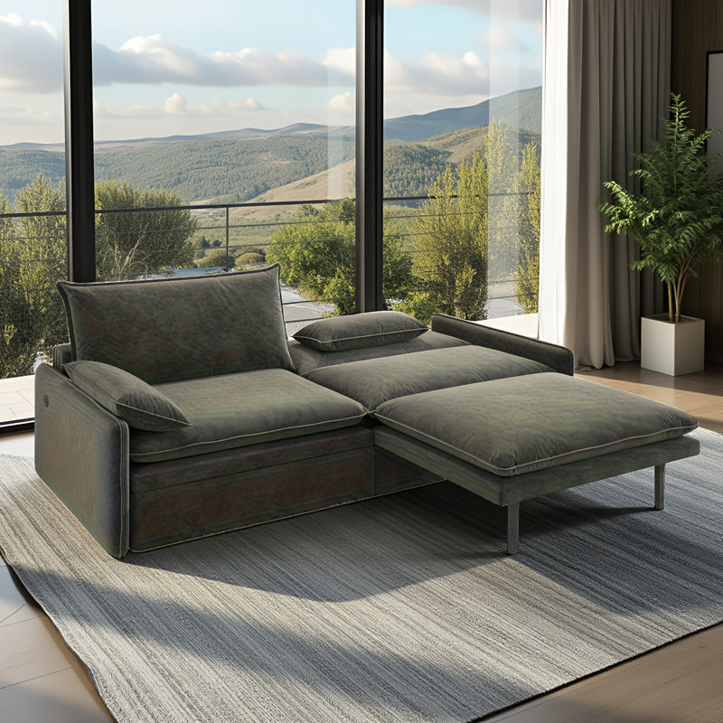 Canapé-lit convertible 4 places en chenille 4 places - Canapé Cloud avec rangement, port USB et coussin 2 en 1 gris foncé