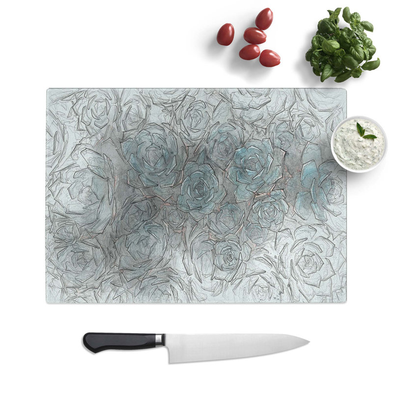 Tempered Glass Succulent Plants Chopping Board, 28.5 cm W x 20 cm L