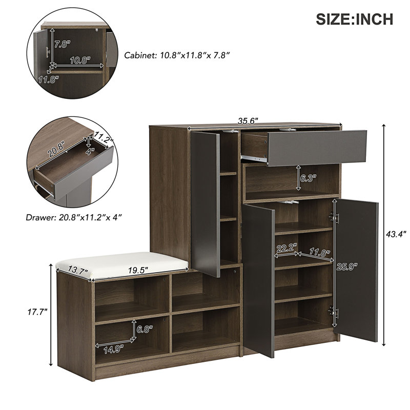 Theodorus Fabric Upholstered Storage Bench, Dark Gray