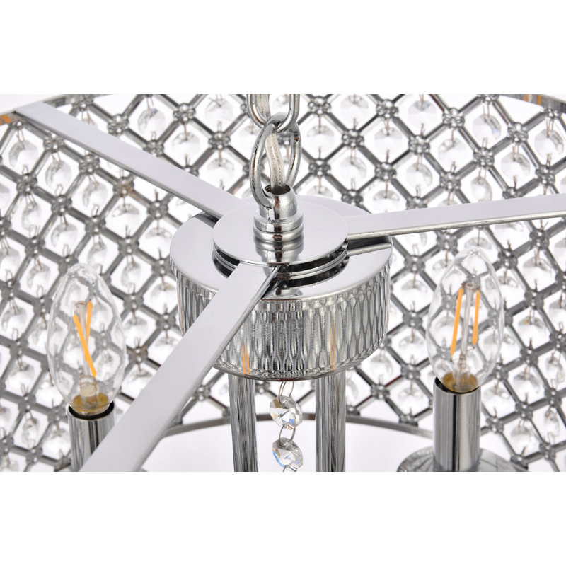 Dusin 4-Light Dimmable Crystal Drum Chandelier, Chrome, Chrome/Clear, 15" H x 14" W x 14" D