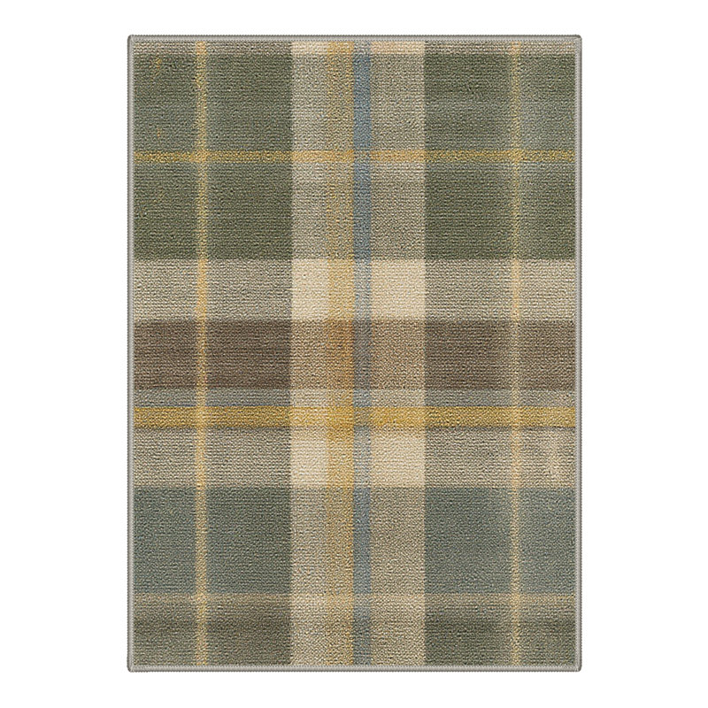 Novus Plaid Modern Machine Washable Beige / Green Indoor Area Rug With Non-Slip Backing, Rectangle 8' x 10'